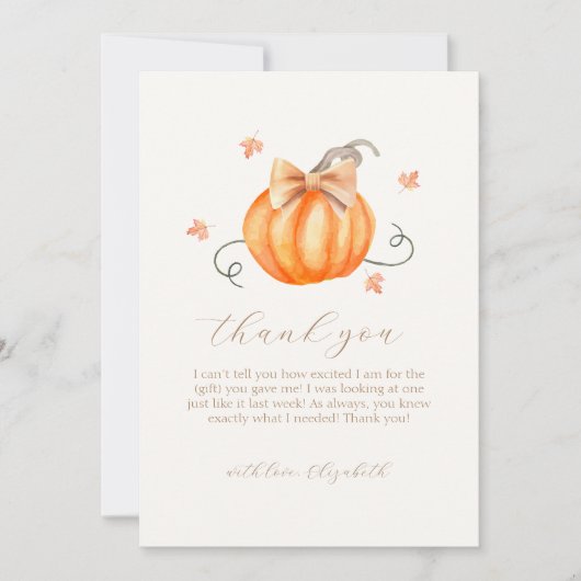 Sweet Little Pumpkin Bow Herfst Baby shower Bedankkaart (Voorkant)