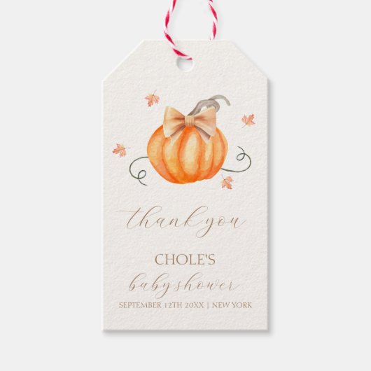 Sweet Little Pumpkin Bow Herfst Baby shower Cadeaulabel (Voorkant)