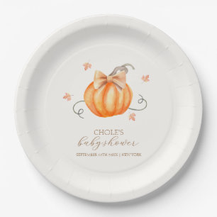 Sweet Little Pumpkin Bow Herfst Baby shower Papieren Bordje