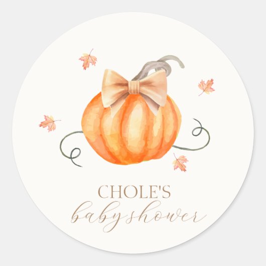 Sweet Little Pumpkin Bow Herfst Baby shower Ronde Sticker (Voorkant)