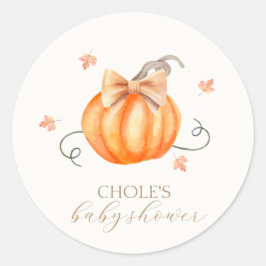 Sweet Little Pumpkin Bow Herfst Baby shower Ronde Sticker