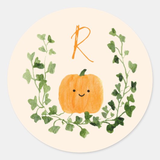 Sweet Little Pumpkin Cute Monogram Baby Shower Ronde Sticker (Voorkant)