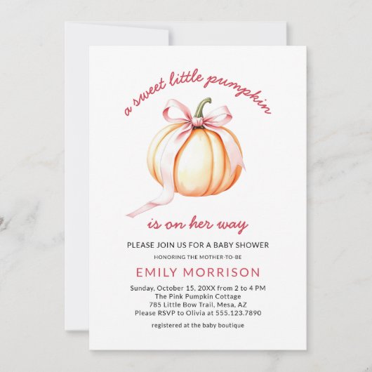 Sweet Little Pumpkin Girl All in One Baby Shower Kaart (Voorkant)
