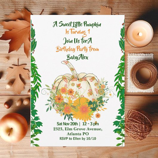 Sweet Little Pumpkin Greenery Fall Colors Birthday Kaart