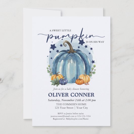 Sweet Little Pumpkin Herfst Autumn Boy Baby shower Kaart (Voorkant)