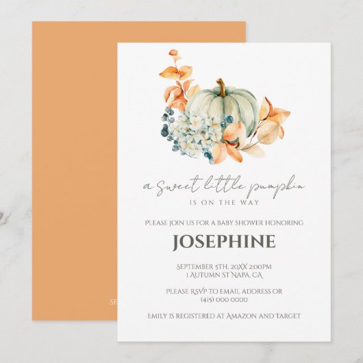 Sweet Little Pumpkin-Herfst Baby shower Kaart (Voorkant / Achterkant)