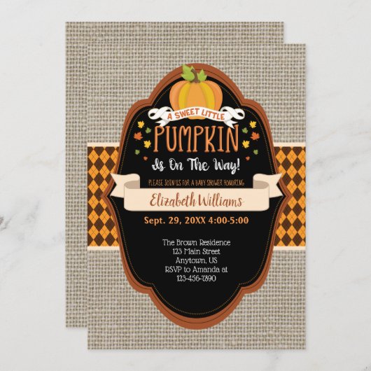 Sweet Little Pumpkin-Herfst Baby shower Kaart (Voorkant / Achterkant)