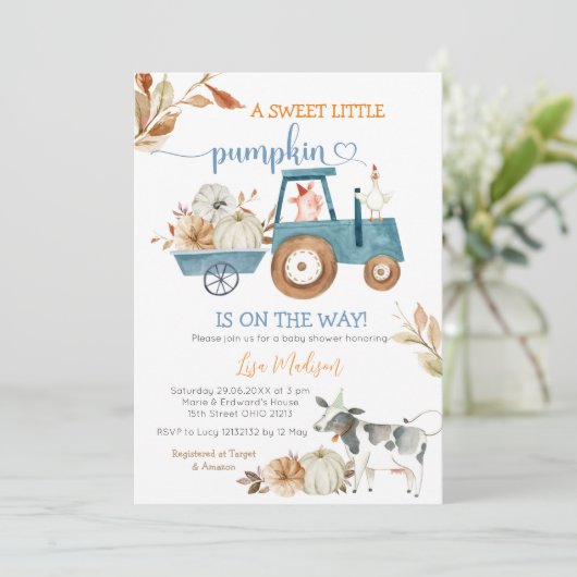 Sweet Little Pumpkin Herfst Farm Animals Baby show Kaart (Staand voorkant)