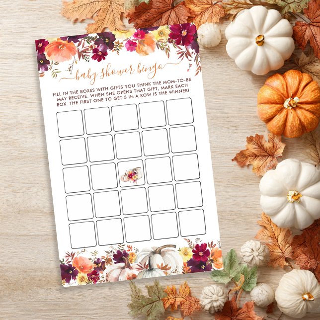Sweet Little Pumpkin Herfst Floral Baby shower Bin (Sweet Little Pumpkin Fall Floral Baby Shower Bingo)