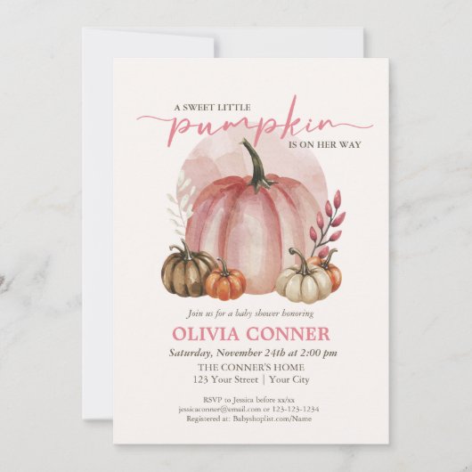 Sweet Little Pumpkin Herfst Herfst Roze Baby showe Kaart (Voorkant)