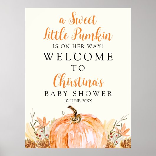 Sweet Little Pumpkin is on her Way, Baby Shower Poster (Voorkant)