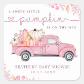 Sweet Little Pumpkin Pink Autumn Baby shower Vierkante Sticker (Voorkant)