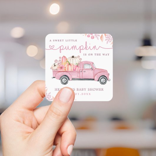 Sweet Little Pumpkin Pink Autumn Baby shower Vierkante Sticker
