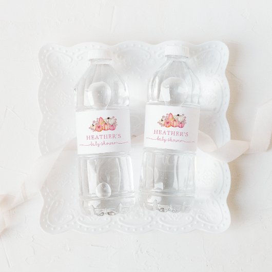 Sweet Little Pumpkin Pink Autumn Baby shower Waterfles Etiket