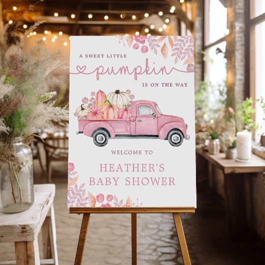 Sweet Little Pumpkin Pink Baby shower Sign Poster