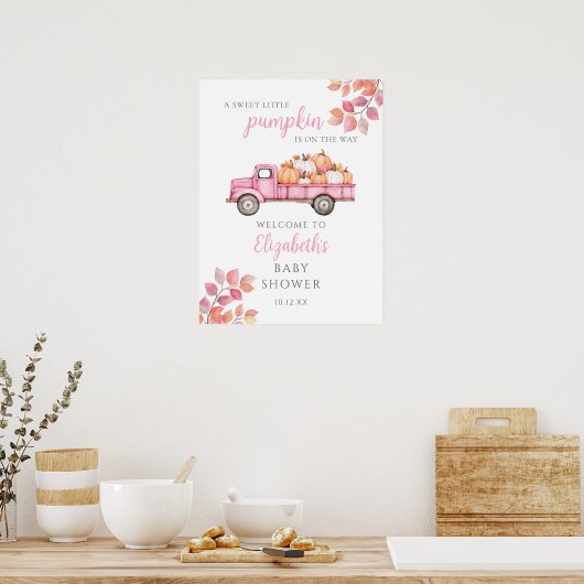 Sweet Little Pumpkin Pink Baby shower Welkomstbord Poster (Keuken)