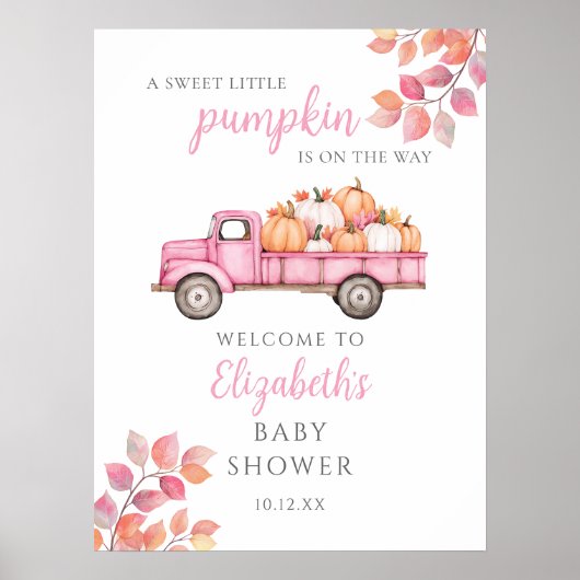 Sweet Little Pumpkin Pink Baby shower Welkomstbord Poster (Voorkant)