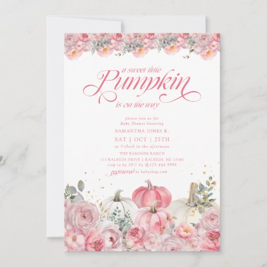 Sweet Little Pumpkin Pink Floral Fall Baby Shower Kaart (Voorkant)