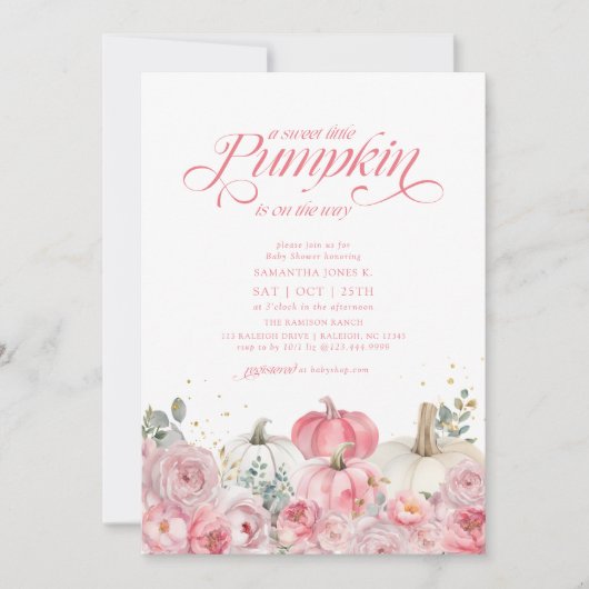 Sweet Little Pumpkin Pink Floral Fall Baby Shower Kaart (Voorkant)