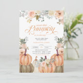 Sweet Little Pumpkin Pink Floral Fall Baby Shower Kaart (Staand voorkant)