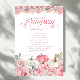 Sweet Little Pumpkin Pink Floral Fall Baby Shower Kaart