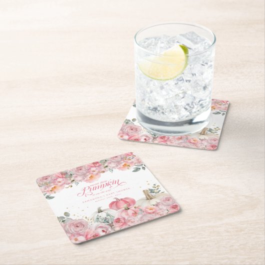 Sweet Little Pumpkin Pink Floral Fall Baby Shower  Kartonnen Onderzetters (Insitu)