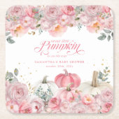 Sweet Little Pumpkin Pink Floral Fall Baby Shower  Kartonnen Onderzetters (Voorkant)