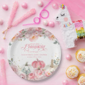 Sweet Little Pumpkin Pink Floral Fall Baby Shower Papieren Bordje (Feest)