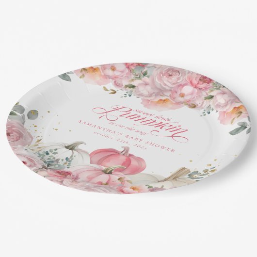 Sweet Little Pumpkin Pink Floral Fall Baby Shower Papieren Bordje (Gekanteld)