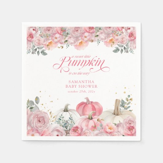 Sweet Little Pumpkin Pink Floral Fall Baby Shower Servet (Voorkant)