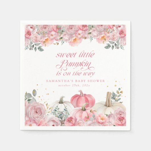 Sweet Little Pumpkin Pink Floral Fall Baby Shower Servet (Voorkant)