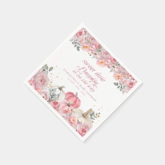 Sweet Little Pumpkin Pink Floral Fall Baby Shower Servet (Hoek)