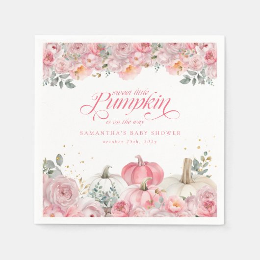 Sweet Little Pumpkin Pink Floral Fall Baby Shower Servet (Voorkant)