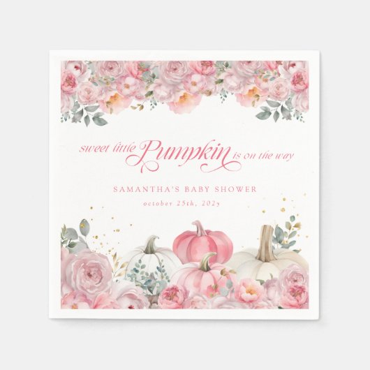Sweet Little Pumpkin Pink Floral Fall Baby Shower Servet (Voorkant)