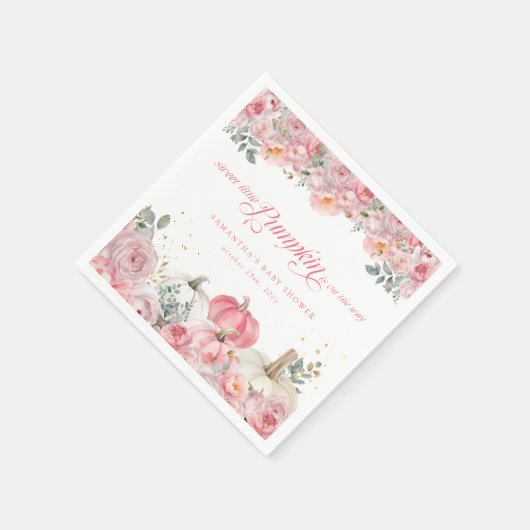 Sweet Little Pumpkin Pink Floral Fall Baby Shower Servet (Hoek)