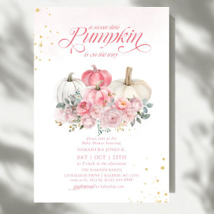 Sweet Little Pumpkin Pink Floral Herfst Baby showe Kaart