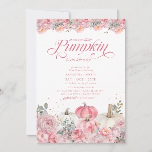 Sweet Little Pumpkin Pink Floral Herfst Baby showe Kaart (Voorkant)