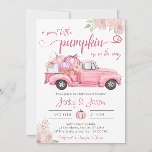 Sweet Little Pumpkin Pink Girl Baby shower Kaart (Voorkant)