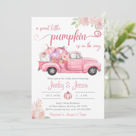 Sweet Little Pumpkin Pink Girl Baby shower Kaart (Staand voorkant)