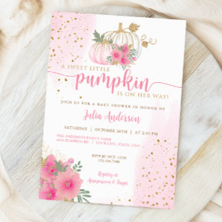 Sweet Little Pumpkin, Pink Gold Herfst Baby shower Kaart