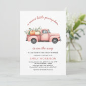 Sweet Little Pumpkin Pink Truck Girl Baby shower Kaart (Staand voorkant)