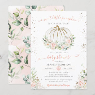 Sweet Little Pumpkin, roze Herfst Autumn Baby show Kaart