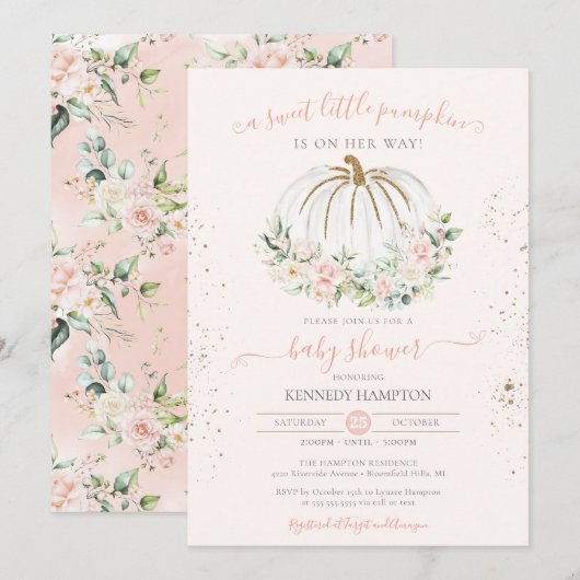 Sweet Little Pumpkin Soft Pink Autumn Baby shower Kaart (Voorkant / Achterkant)