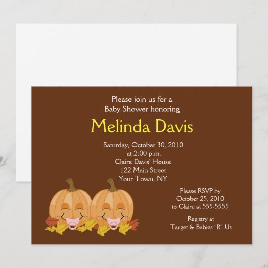 Sweet Little Pumpkins 5x7 Herfst Baby shower Invit Kaart (Voorkant / Achterkant)