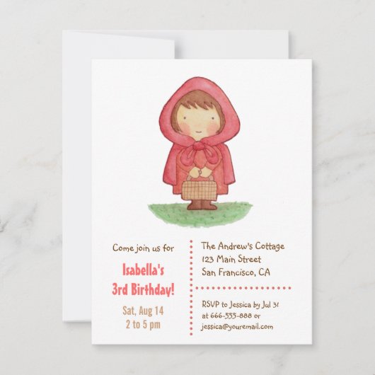 Sweet Little Red Riding Hood Girls Birthday Party Kaart (Voorkant)