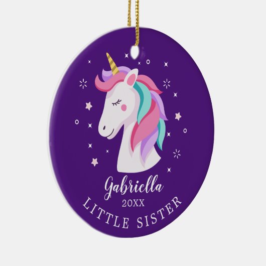 Sweet Little Sister Unicorn kerstversiering Keramisch Ornament (Rechts)