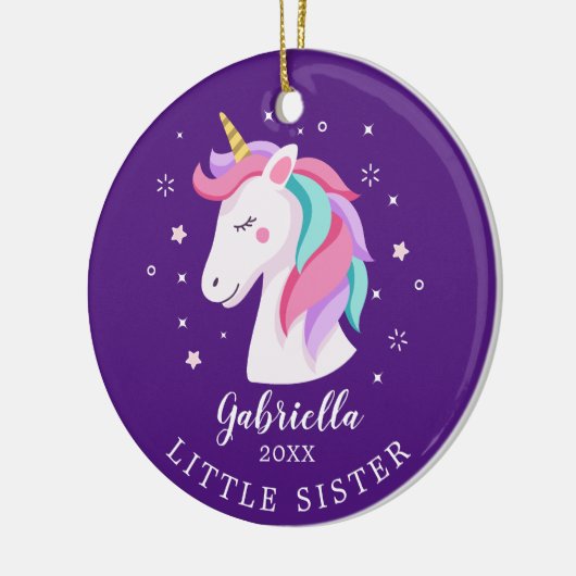 Sweet Little Sister Unicorn kerstversiering Keramisch Ornament (Links)
