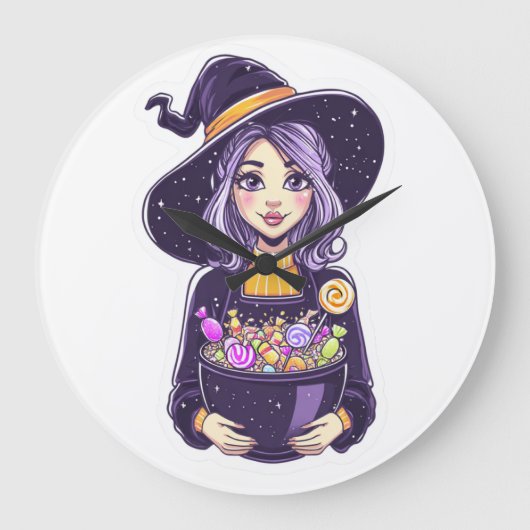 Sweet Little Witch met magische Snoepjes schaal Grote Klok (Voorkant)