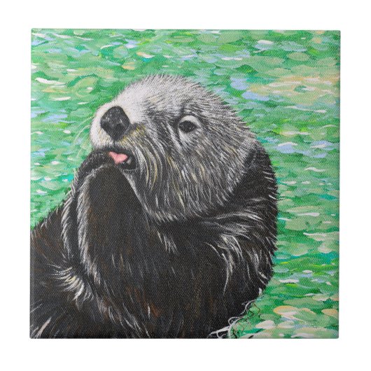 Sweet Little Zee Otter Painting Tegeltje (Voorkant)