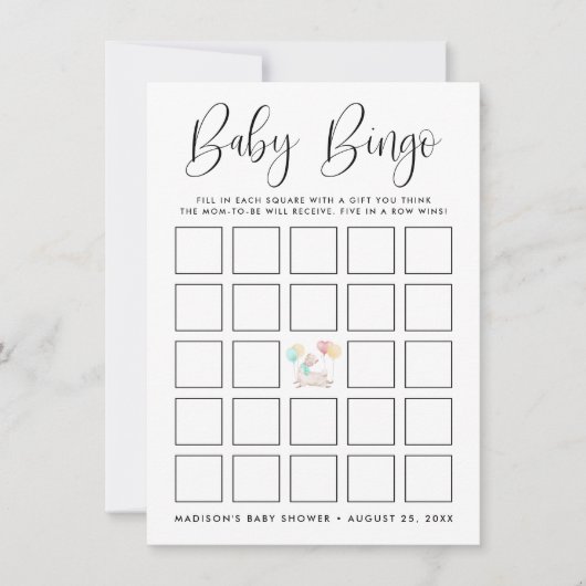 Sweet Llama Baby shower Bingo Kaart (Voorkant)